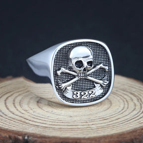 Masonic Ring - Sterling Silver Skull Bones Order 322
