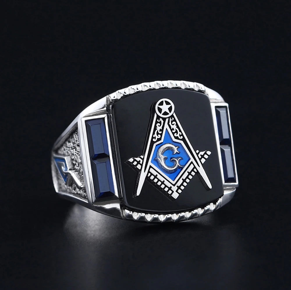 Meister-Freimaurer-Ring der Blauen Loge – S&amp;C G Antiker Freimaurer-Ring aus schwarzem oder blauem Achat