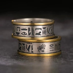 Ancient Egypt Ring - Egyptian Symbols Open Ring Adjustable Size - Bricks Masons