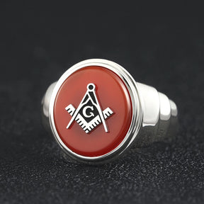Master Mason Blue Lodge Ring - Sterling Silver With Agate Stone