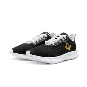 Master Mason Blue Lodge Sneakers - Black & White With Golden Square and Compass G - Bricks Masons