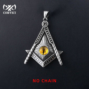 Master Mason Blue Lodge Necklace - Yellow Eye Stainless Steel