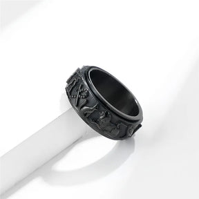 Ancient Egyptian Ring - Rotating Symbols Black Color Stainless Steel - Bricks Masons