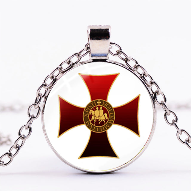 Knights Templar Commandery Necklace - Red Cross & White - Bricks Masons