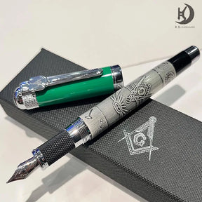 Master Mason Blue Lodge Pen - Heavy Weight Fountain Pen with Gift Box Set