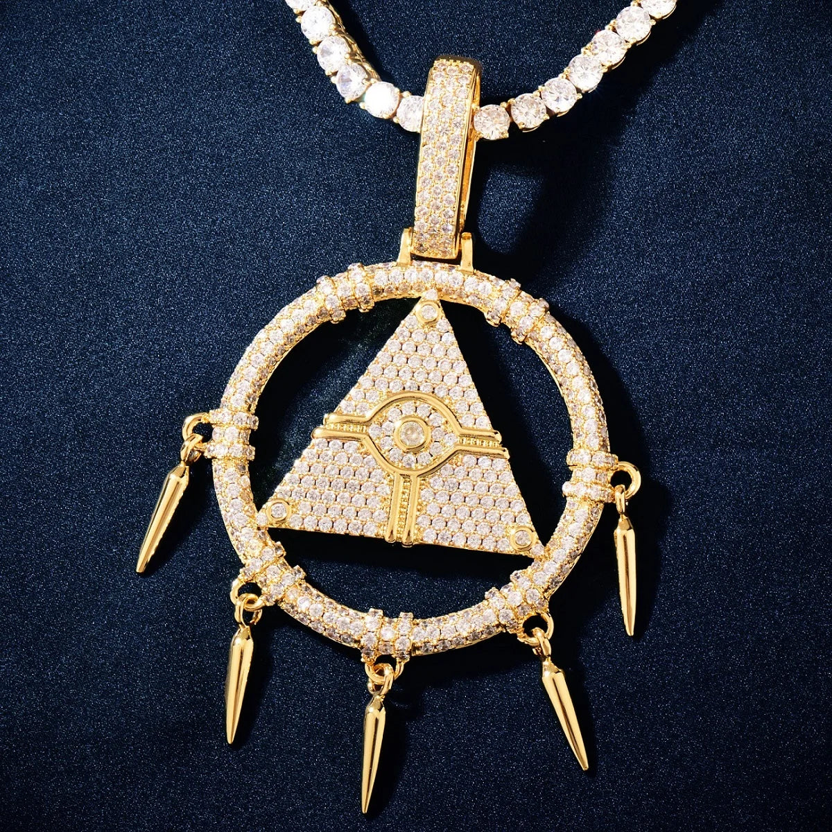 Ancient Egypt Necklace- Wisdom Wheel Pendant Iced Out Cubic Zirconia - Bricks Masons