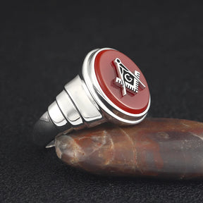 Master Mason Blue Lodge Ring - Sterling Silver With Agate Stone