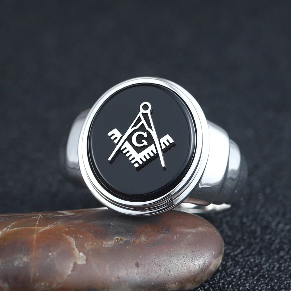 Master Mason Blue Lodge Ring - Sterling Silver With Agate Stone