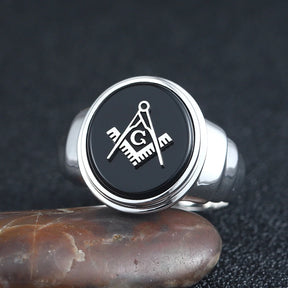 Master Mason Blue Lodge Ring - Sterling Silver With Agate Stone