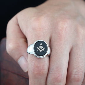 Master Mason Blue Lodge Ring - Sterling Silver With Agate Stone