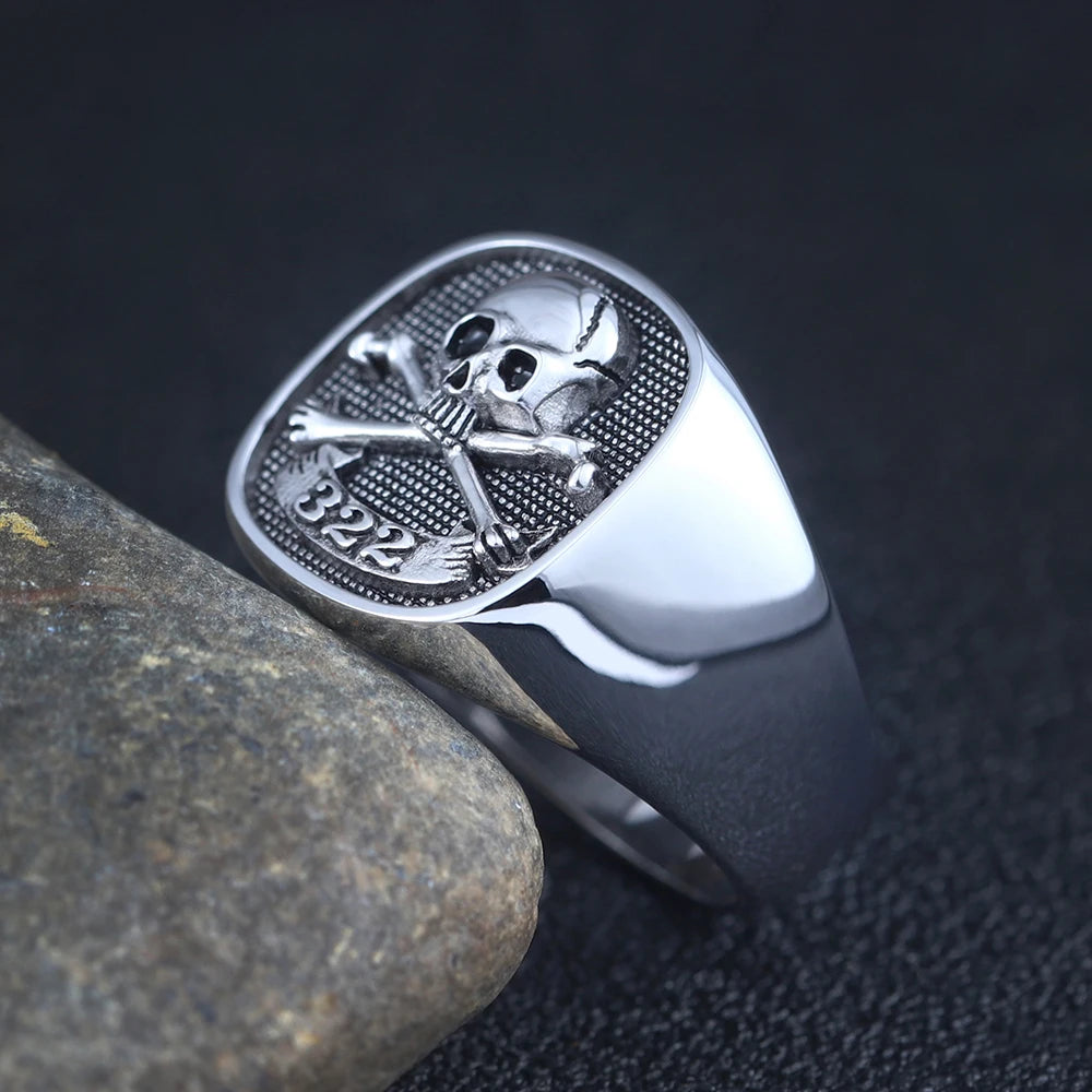 Masonic Ring - Sterling Silver Skull Bones Order 322