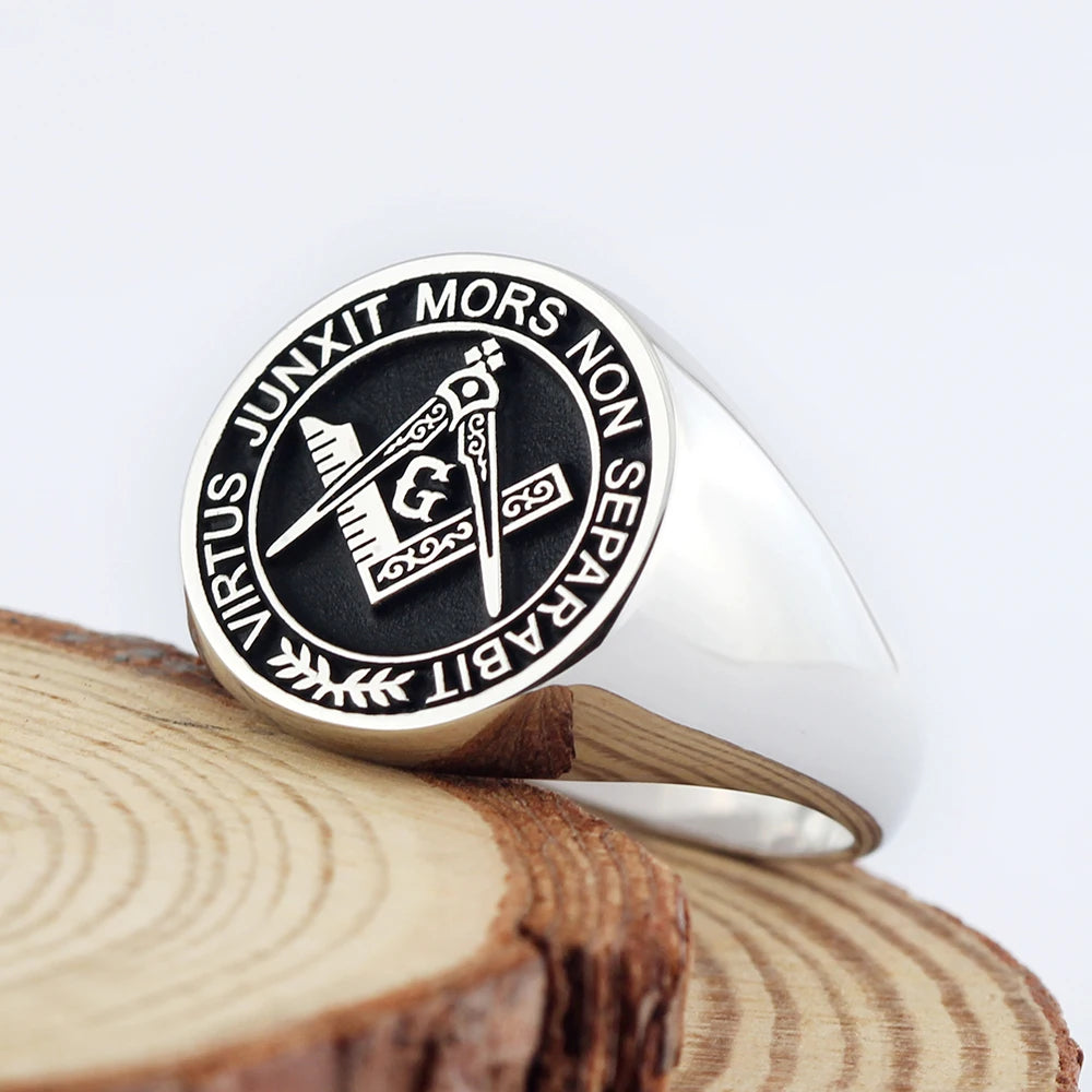 Master Mason Blue Lodge Ring – S&amp;C G Virtus Junxit Mors Non Separabit Sterling