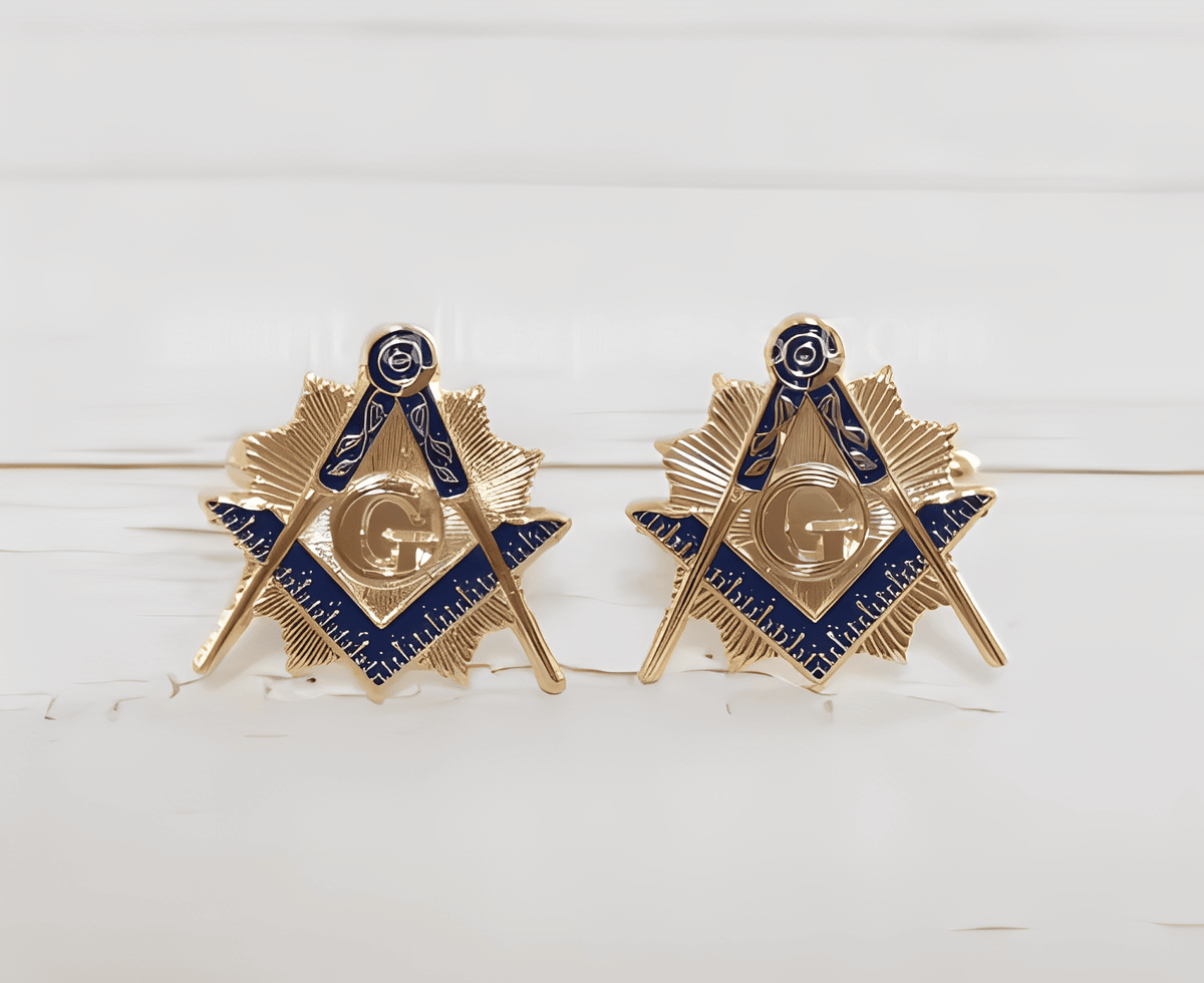 Master Mason Blue Lodge Cufflink - Gold & blue - Bricks Masons