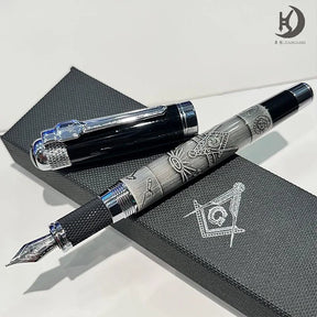 Master Mason Blue Lodge Pen - Heavy Weight Fountain Pen with Gift Box Set