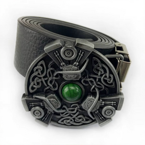 Knights Templar Belt - Celtic Knot Green Gem Black/Brown/White
