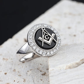 Anillo de la Logia Azul de Maestro Masón - Anillo de plata de ley con escuadra y compás G