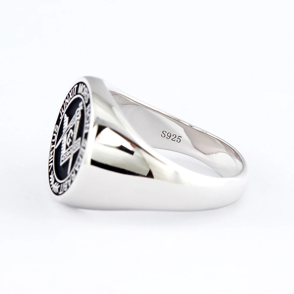 Master Mason Blue Lodge Ring – S&amp;C G Virtus Junxit Mors Non Separabit Sterling
