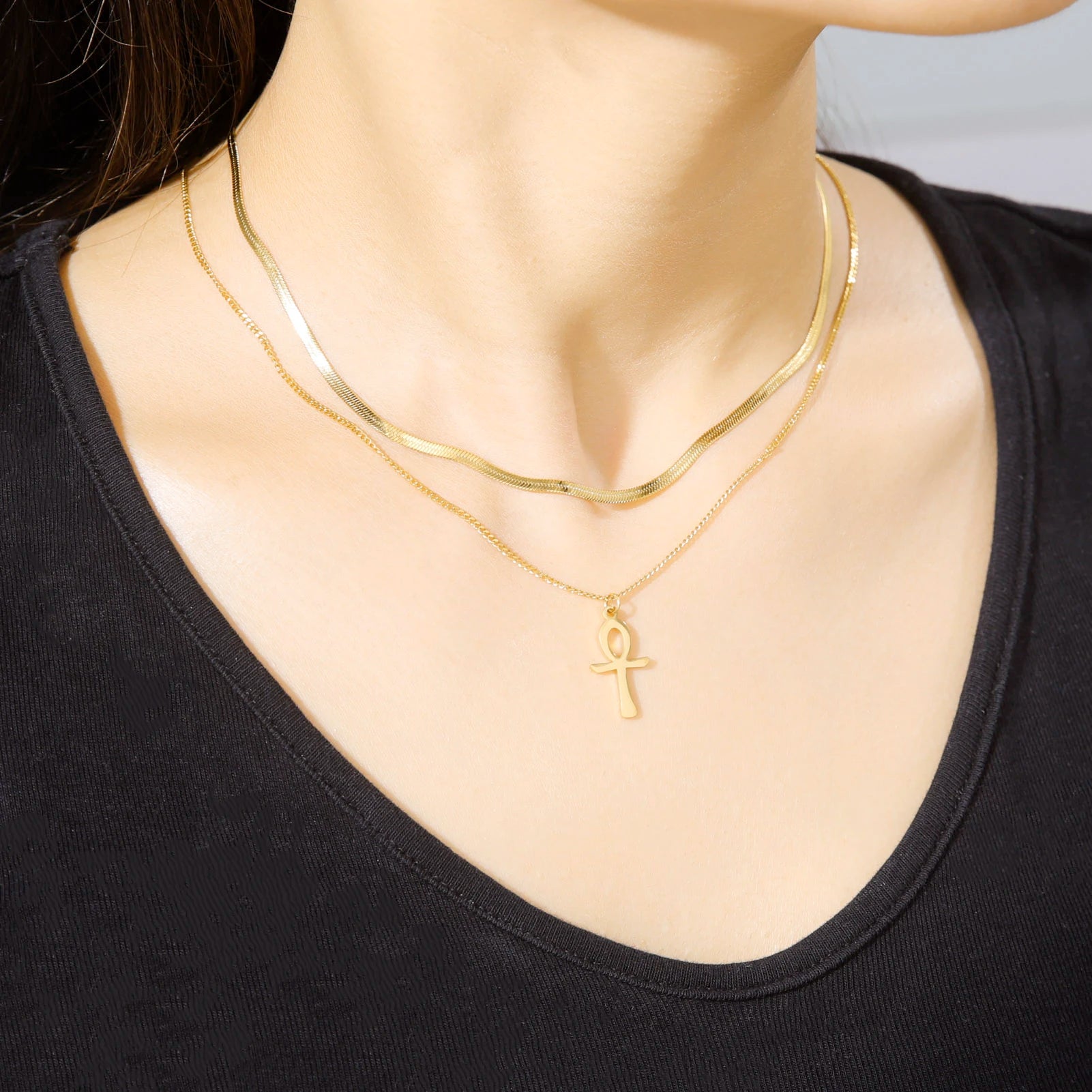 Ancient Egypt Necklace - Double Layer Snake Chain Stainless Steel - Bricks Masons