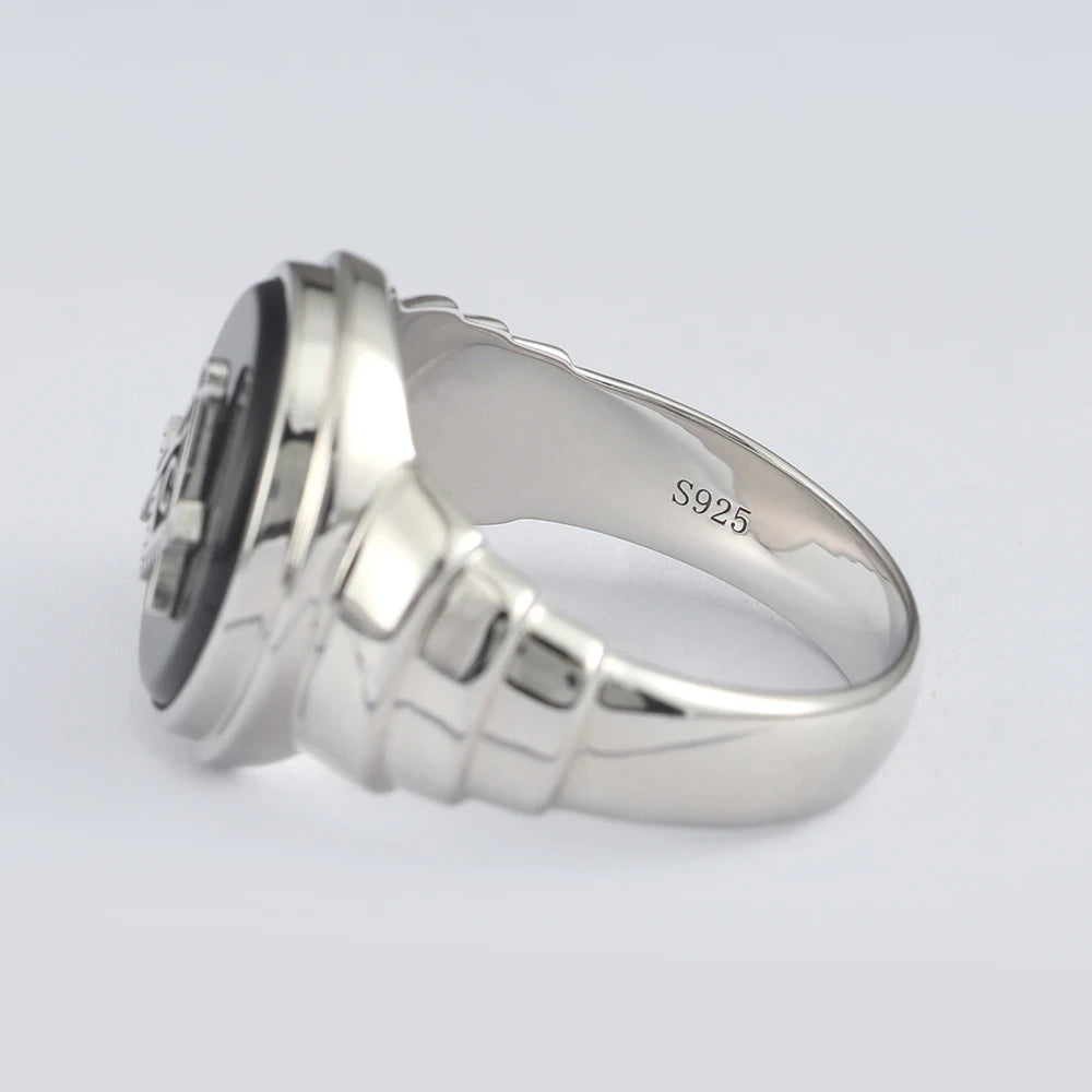 Master Mason Blue Lodge Ring - Sterling Silver With Agate Stone