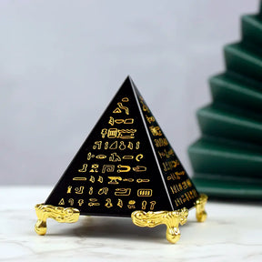 Ancient Egypt Crystal - Obsidian Pyramid Model Natural Energy Healing Feng Shui - Bricks Masons