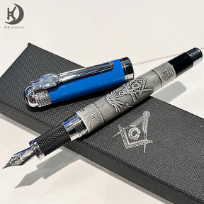 Master Mason Blue Lodge Pen - Heavy Weight Fountain Pen with Gift Box Set