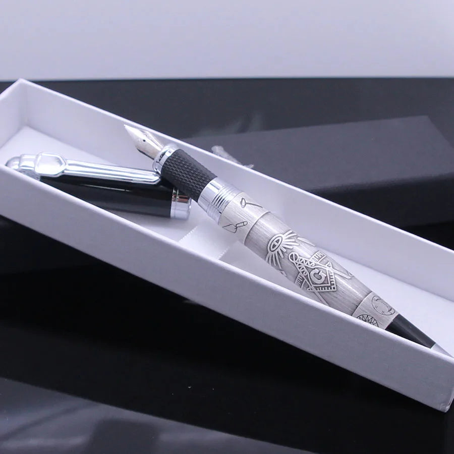 Master Mason Blue Lodge Pen - Heavy Weight Fountain Pen with Gift Box Set