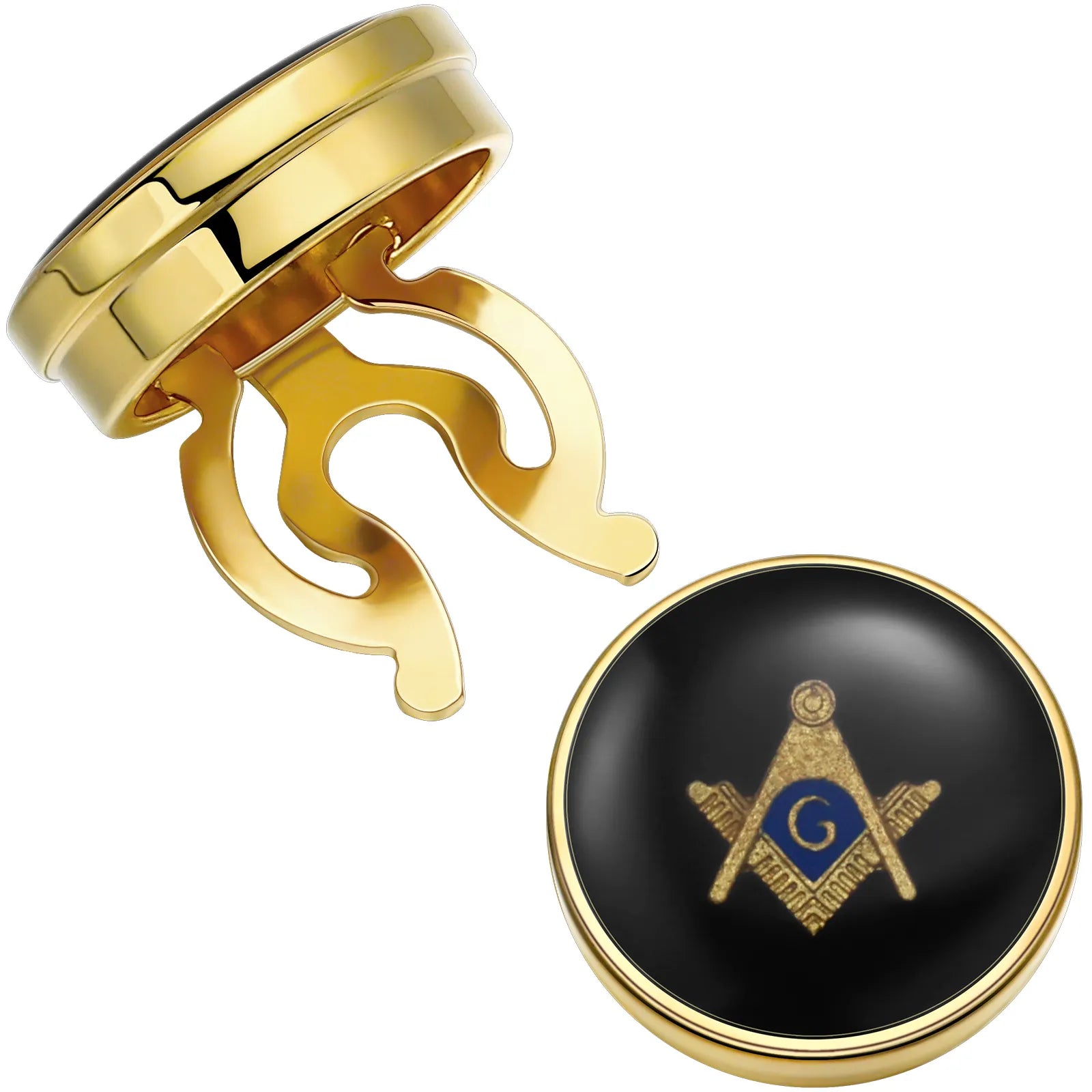 Master Mason Blue Lodge Button Covers - Black & Gold Design (One Pair) - Bricks Masons
