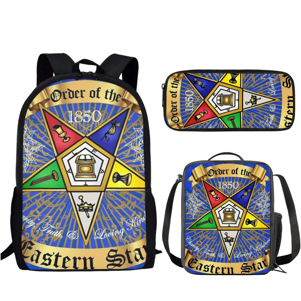 OES Style Order of The Eastern Star School Bags Set Casual Students Bookbag Printing Kids Fashion Laptop Backpack 3Pcs Mochila - Bricks Masons