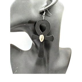 Ancient Egypt Earring - Black Wooden Ankh Cross (4pair)