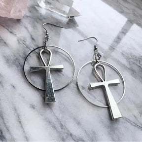 Ancient Egypt Earring - Silver Plated Zinc Alloy Ankh Cross