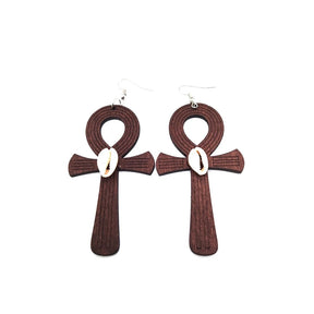 Ancient Egypt Earring - Wooden Ankh Cross