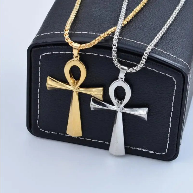 Ancient Egypt Necklace - Gold & Silver Zinc Alloy Ankh Cross