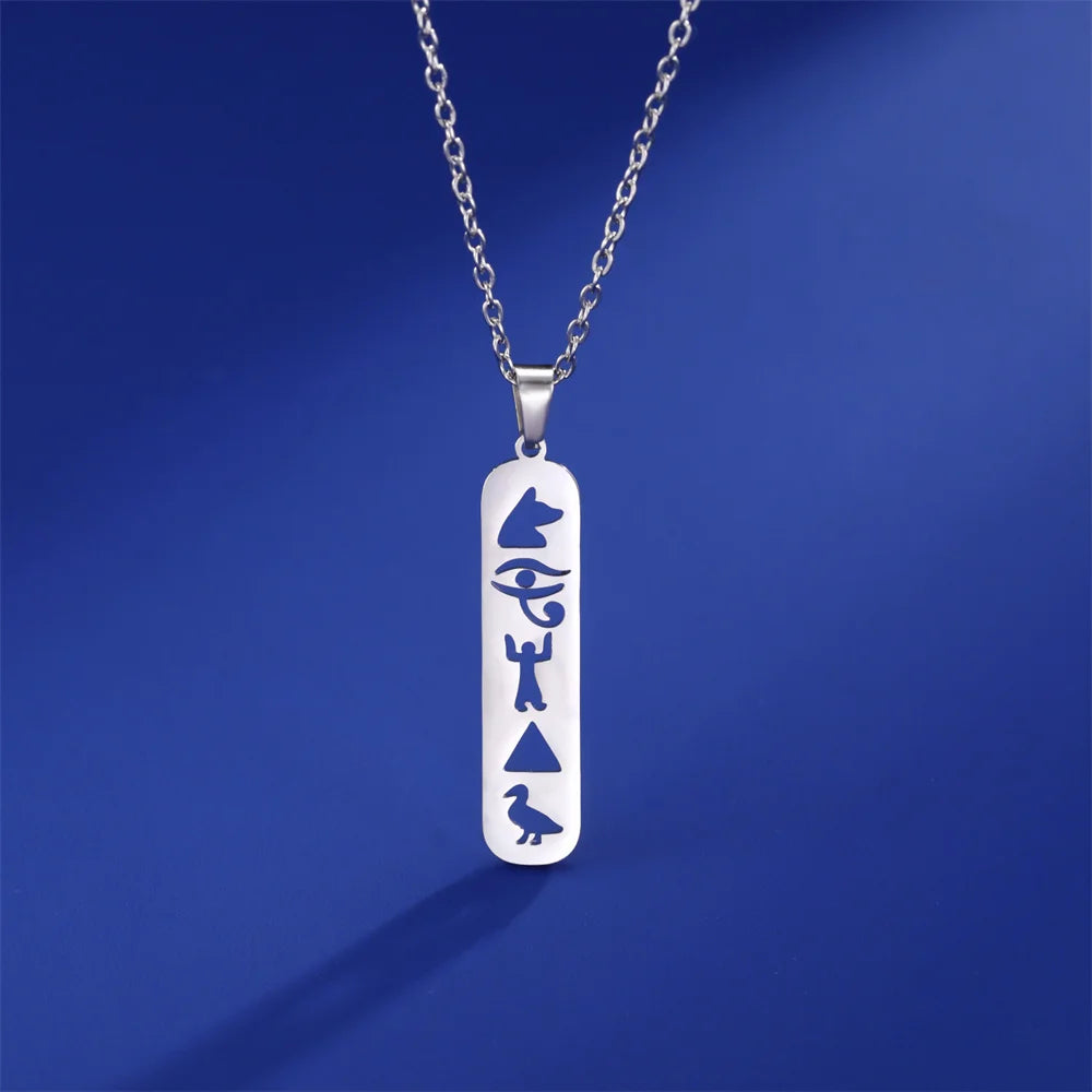 Ancient Egypt Necklace Hieroglyphs Cartouche Stainless Steel