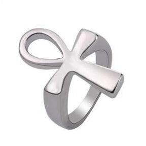 Anillo del Antiguo Egipto - Ankh egipcio de aleación de zinc bañado en plata