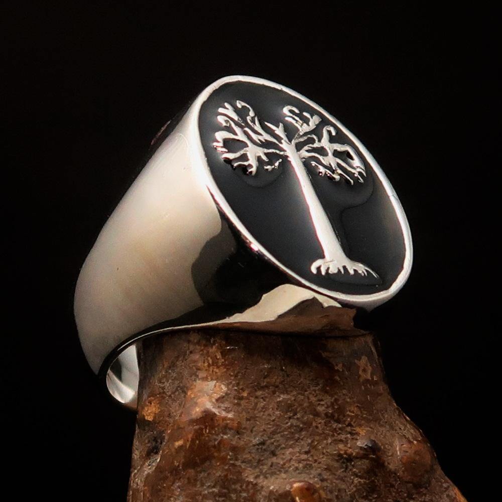 Ancient Israel Ring - Black Tree of Life Sterling Silver - Bricks Masons