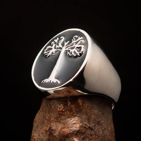 Ancient Israel Ring - Black Tree of Life Sterling Silver - Bricks Masons