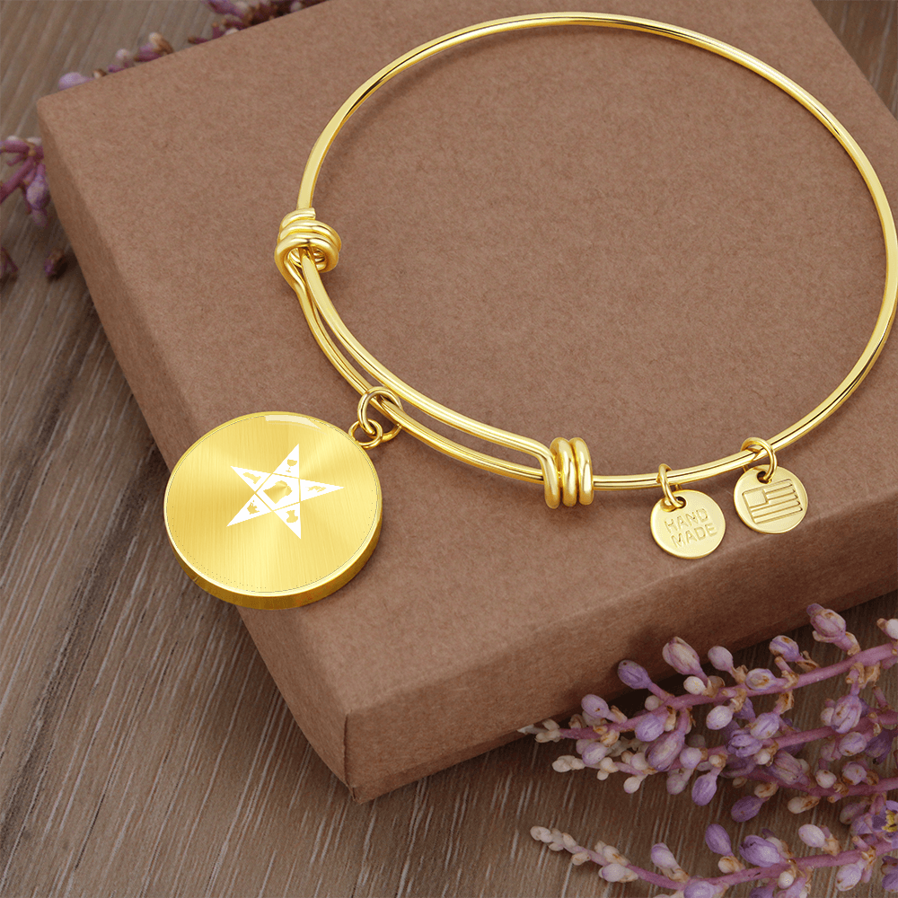 OES Bracelet - White Eastern Star Pentagram Up with Customization - Bricks Masons