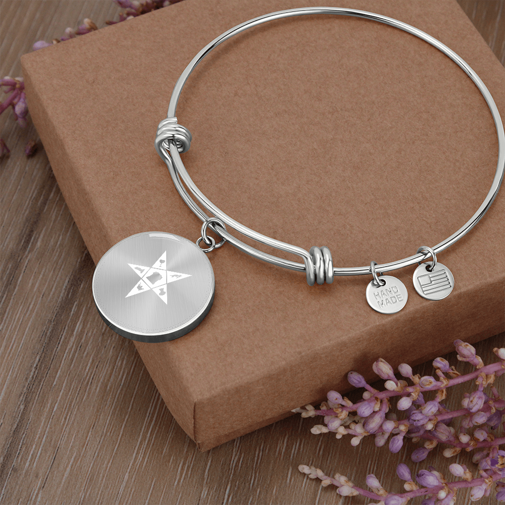 OES Bracelet - White Eastern Star Pentagram Up with Customization - Bricks Masons