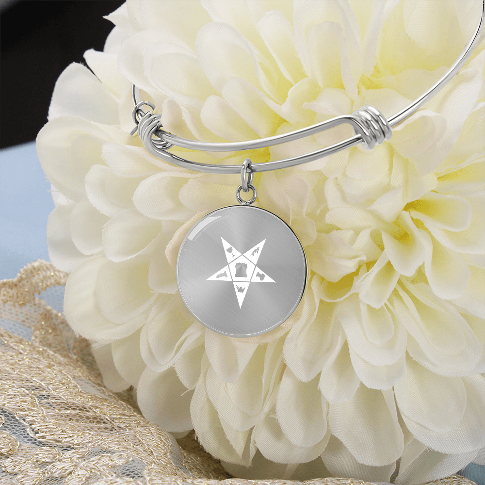 OES Bracelet - White Eastern Star Pentagram Up with Customization - Bricks Masons