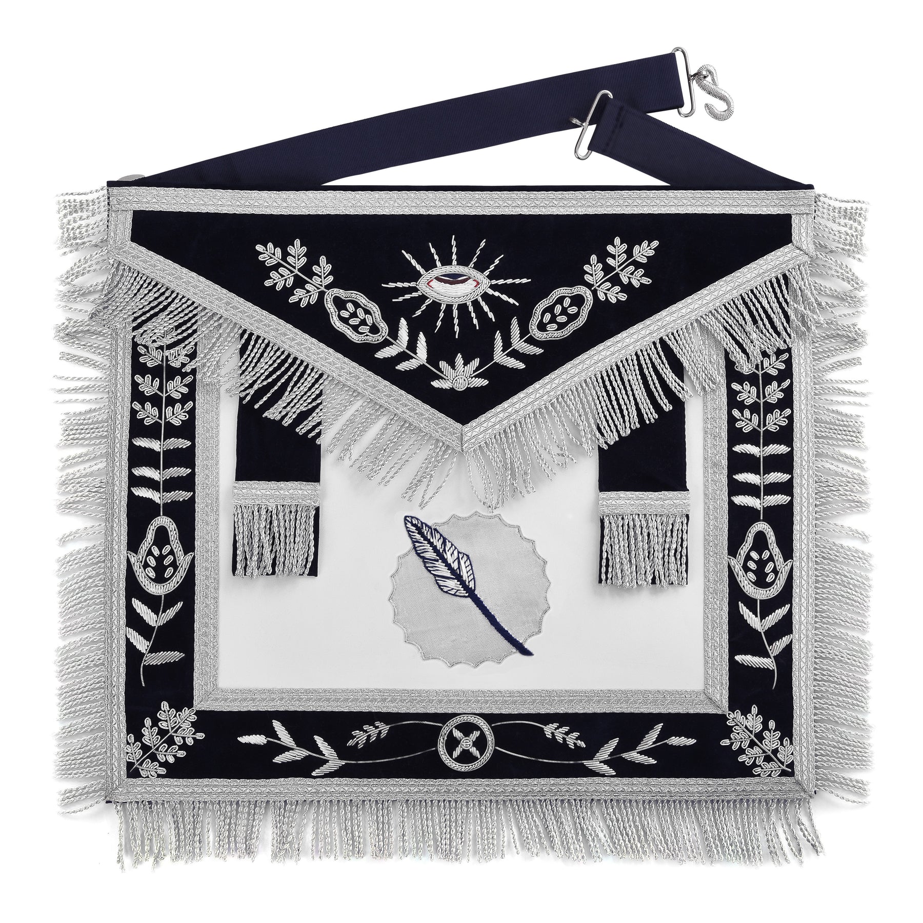 Assistant Secretary Blue Lodge Officer Apron - Dark Blue With Silver Hand Embroidery Bullion - Bricks Masons