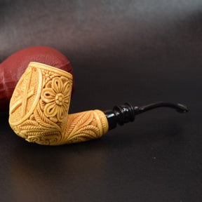 Master Mason Blue Lodge Meerschaum Pipe - Gold & Black Square and Compass G - Bricks Masons