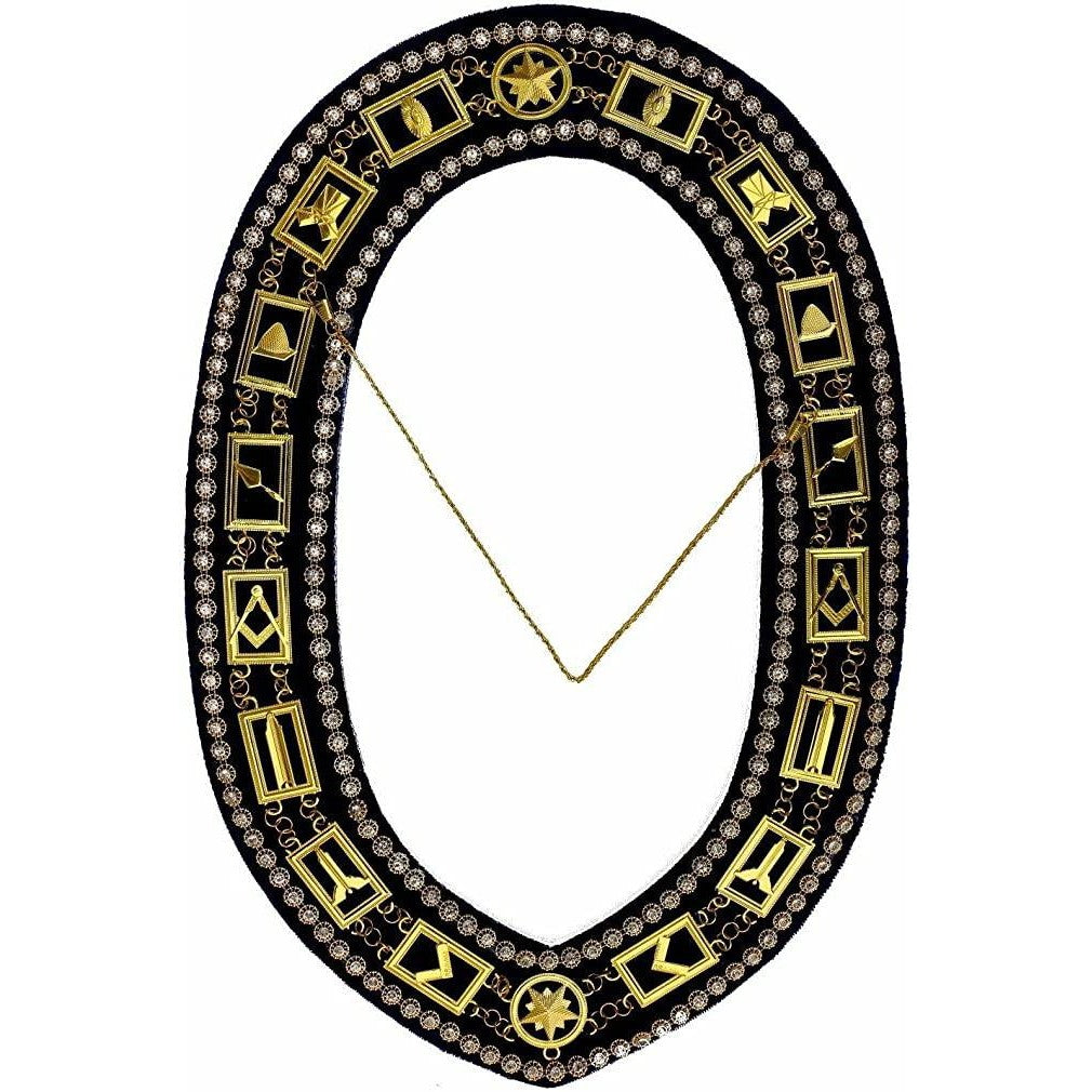 Blue Lodge Kettenhalsband – vergoldet mit Strasssteinen auf blauem Samt