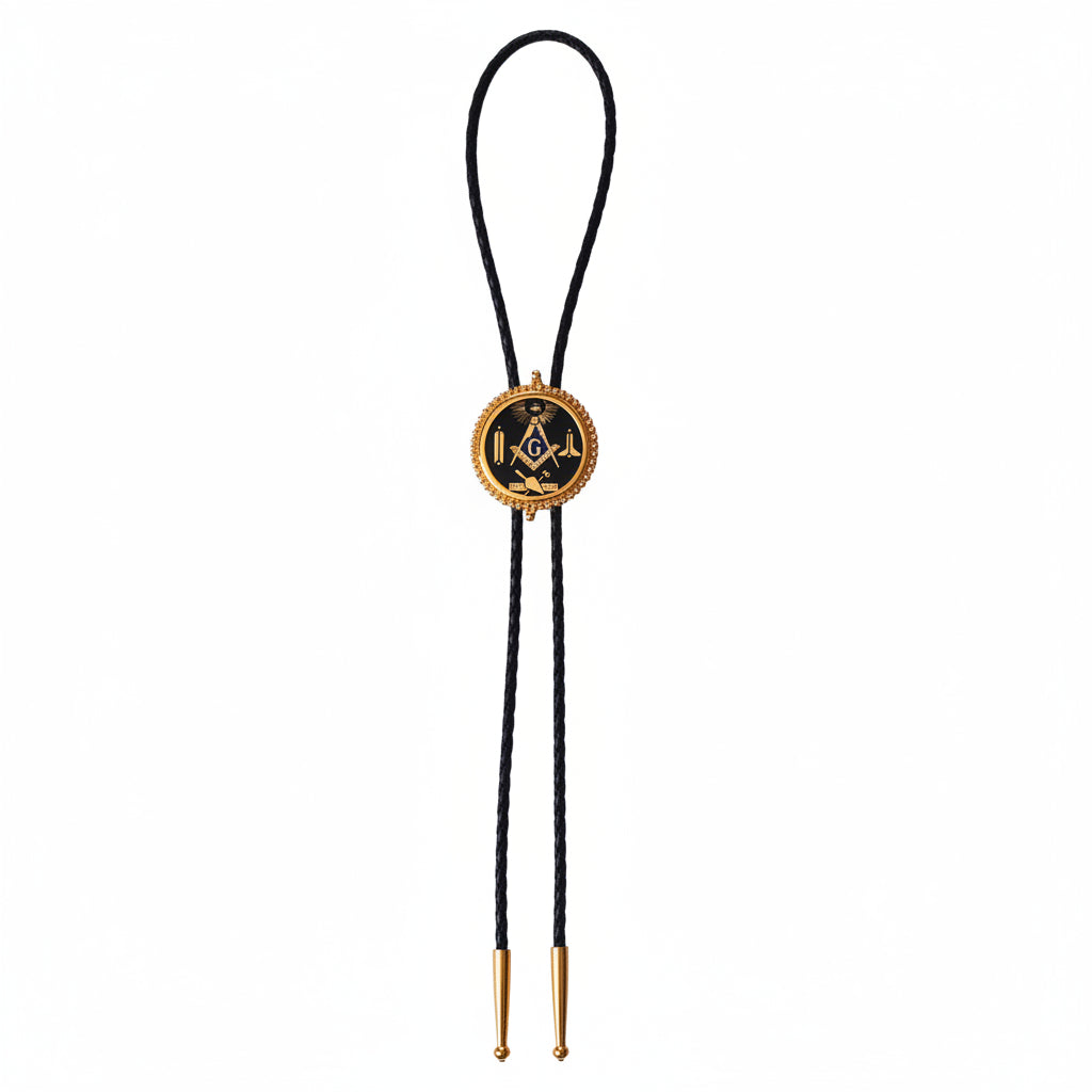Master Mason Blue Lodge Bolo Tie - Square & Compass G With Gold Working Tools