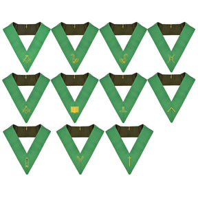 Cerneau Rite Officer Collars Set - Green Ribbon Machine Embroidery