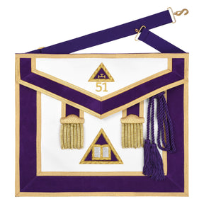 Chaplain Royal Arch Chapter Officer Apron - Purple Velvet with Bullion Hand Embroidery