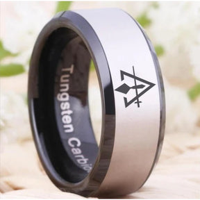 Council Ring - Black Beveled Tungsten Personalizable