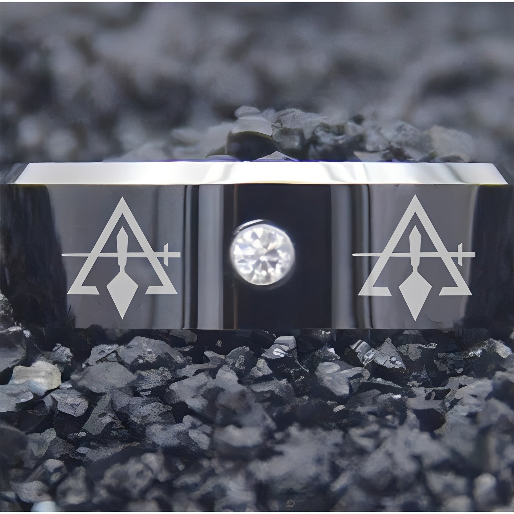 Council Ring - Black Silver Bevel With CZ Stone