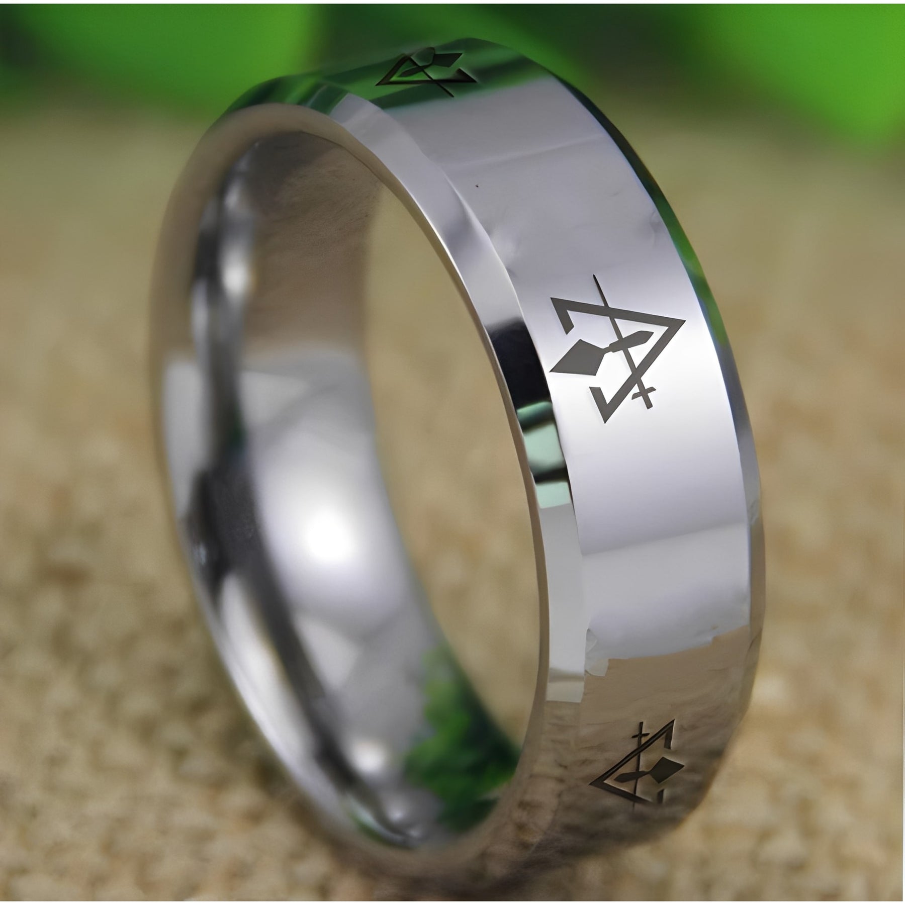 Anillo de Consejo - Plata Bisel Tungsteno Personalizable