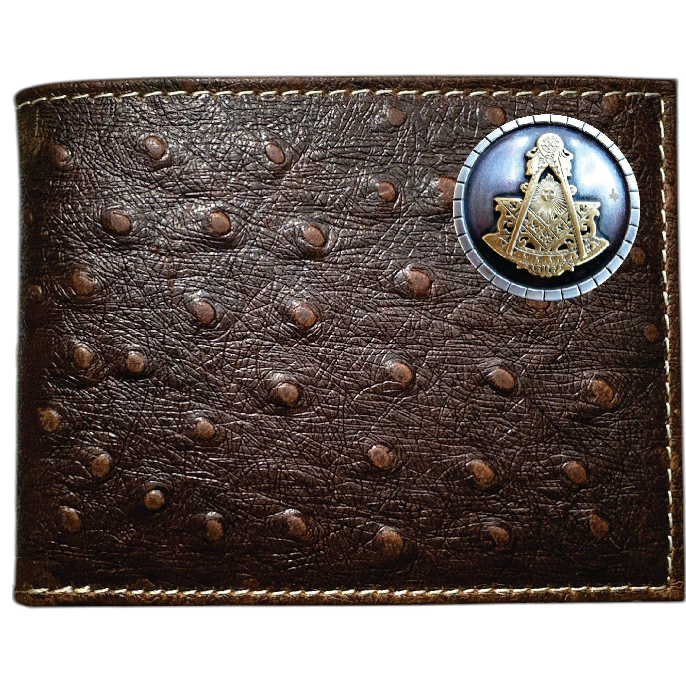Past Master Blue Lodge Wallet - Nocona Ostrich Print Leather Bifold