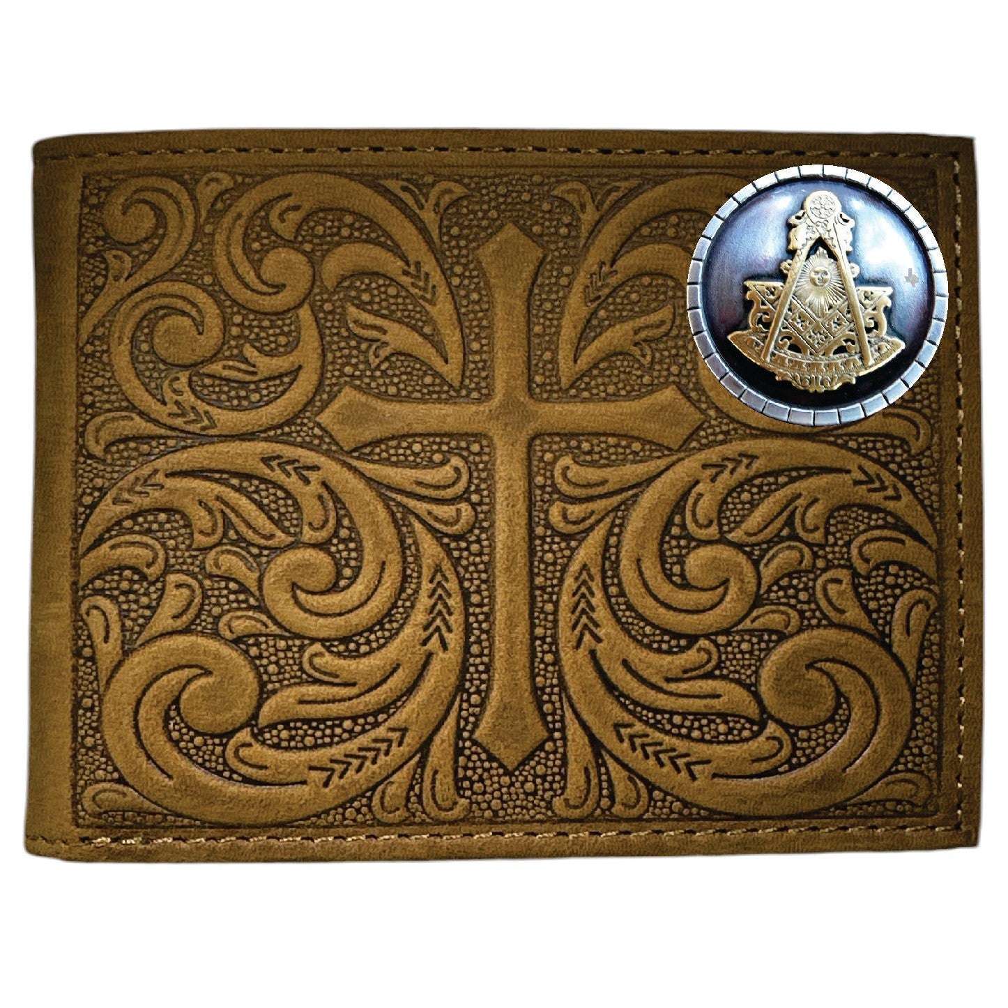Past Master Blue Lodge Wallet - Nocona Soft Leather With Embossed Cross